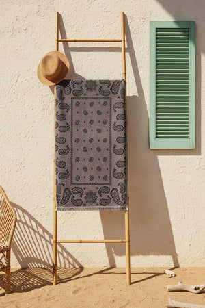 Antrasit Retro %100 Pamuklu Plaj Havlusu 70x140 cm