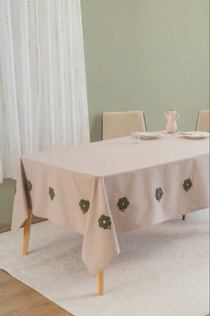 Florita Cappuccino Punch İşlemeli Dertsiz Leke Tutmaz Masa Örtüsü 160x220 cm