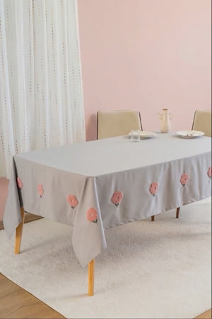 Florita Gri Punch İşlemeli Dertsiz Leke Tutmaz Masa Örtüsü 160x220 cm