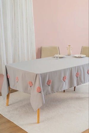Florita Gri Punch İşlemeli Dertsiz Leke Tutmaz Masa Örtüsü 160x220 cm