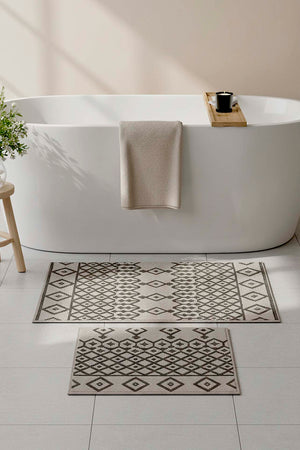 Gri Etnik Desen 2’li Banyo & Klozet Paspas Takımı