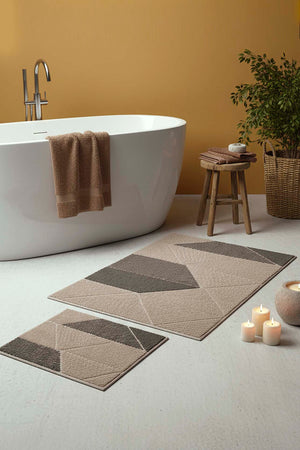 Soft Gri Geometrik Desen 2’li Banyo & Klozet Paspas Takımı