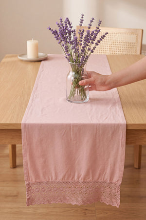 Pudra Lacy Pamuklu Dantelli Runner 40x150 cm