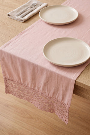 Pudra Lacy Pamuklu Dantelli Runner 40x150 cm