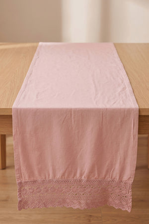 Pudra Lacy Pamuklu Dantelli Runner 40x150 cm