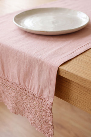 Pudra Lacy Pamuklu Dantelli Runner 40x150 cm