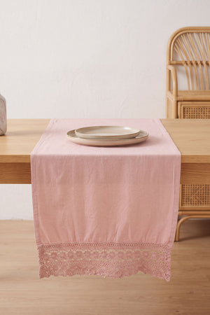 Pudra Lacy Pamuklu Dantelli Runner 40x150 cm