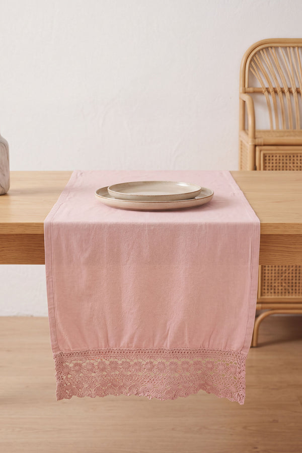 Pudra Lacy Pamuklu Dantelli Runner 40x150 cm