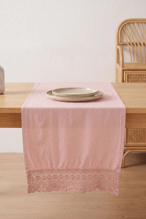 Pudra Lacy Pamuklu Dantelli Runner 40x150 cm – görsel 7