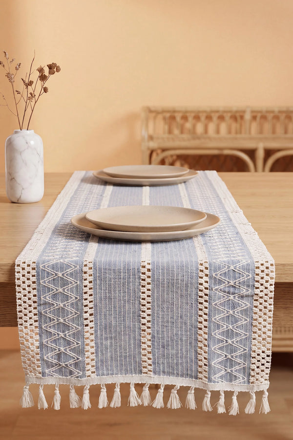 Gri Regina Pamuklu Püsküllü Runner 35x145 cm