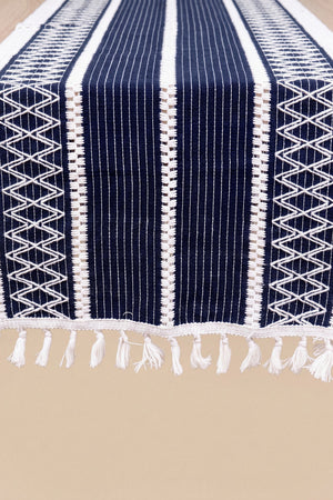 Lacivert Regina Pamuklu Püsküllü Runner 35x145 cm