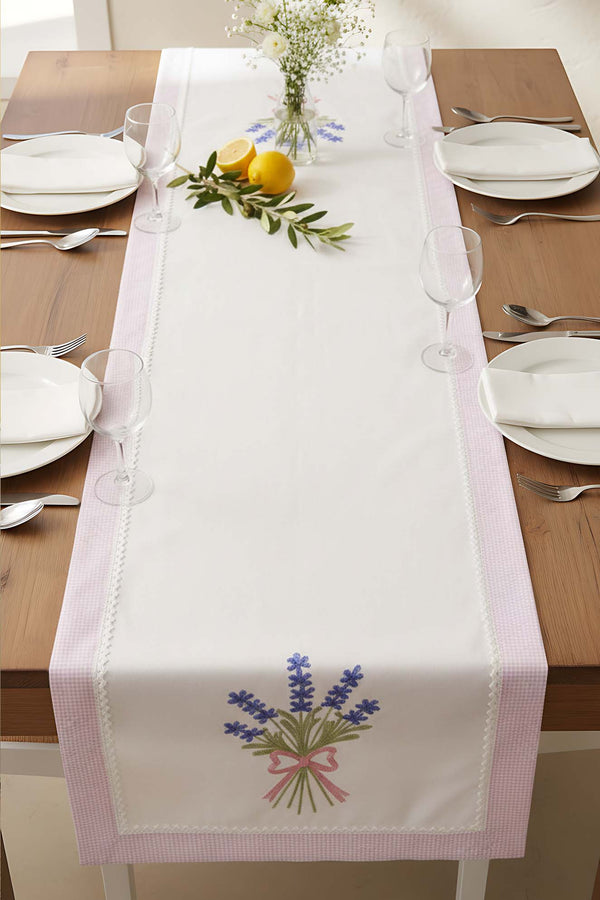 Lavanta İşlemeli Buldan Kumaş Runner 50x130 cm