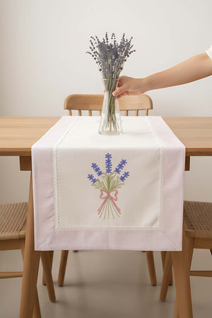 Lavanta İşlemeli Buldan Kumaş Runner 50x130 cm
