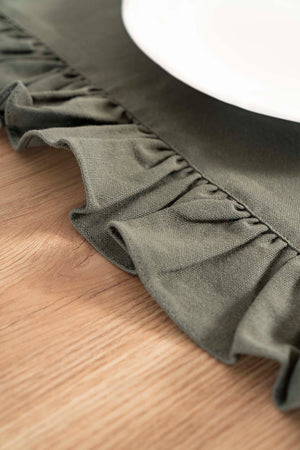 Ruffle Haki Fırfırlı %100 Pamuklu Ham Keten Runner 50x130 cm