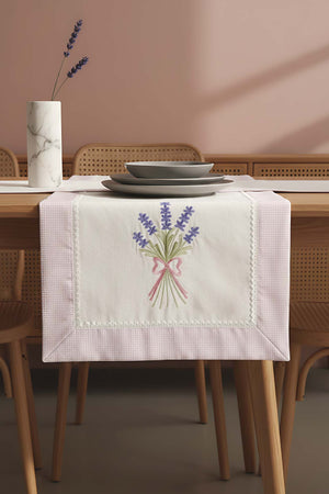Lavanta İşlemeli Buldan Kumaş Runner 50x130 cm