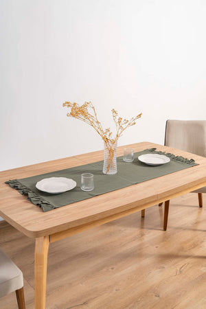 Ruffle Haki Fırfırlı %100 Pamuklu Ham Keten Runner 50x130 cm