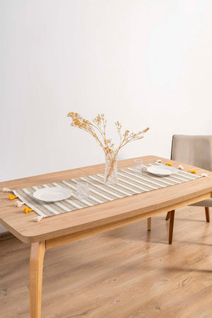 Ruffle Püsküllü Pamuklu Ham Keten Runner 50x130 cm