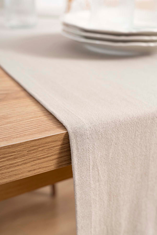 Ruffle Bej Fırfırlı %100 Pamuklu Ham Keten Runner 50x130 cm