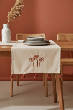 Palmiye Nakışlı Buldan Kumaş Runner 50x130 cm