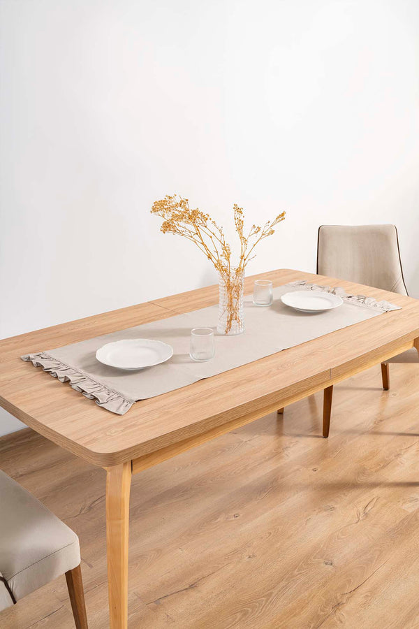 Ruffle Bej Fırfırlı %100 Pamuklu Ham Keten Runner 50x130 cm