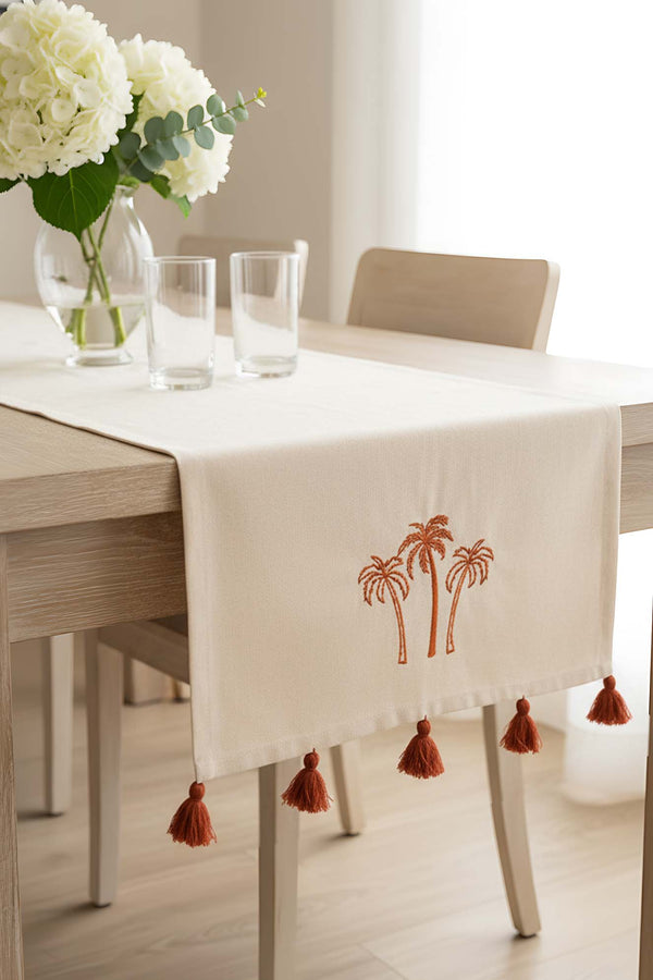 Palmiye Nakışlı Buldan Kumaş Runner 50x130 cm