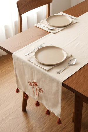 Palmiye Nakışlı Buldan Kumaş Runner 50x130 cm
