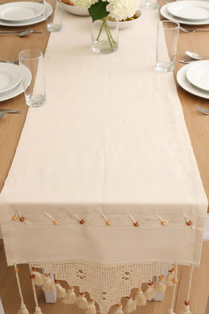 Dantel İşlemeli Boncuklu Runner 50x130 cm