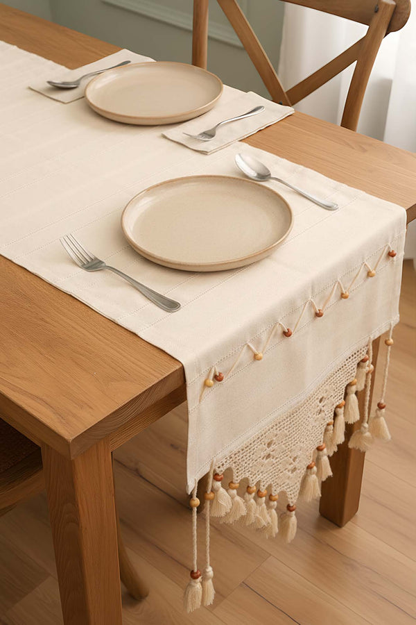 Dantel İşlemeli Boncuklu Runner 50x130 cm