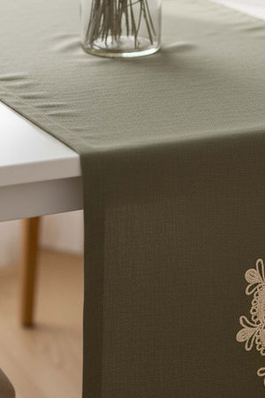 Haki Dantel Motifli Runner 50x130 cm