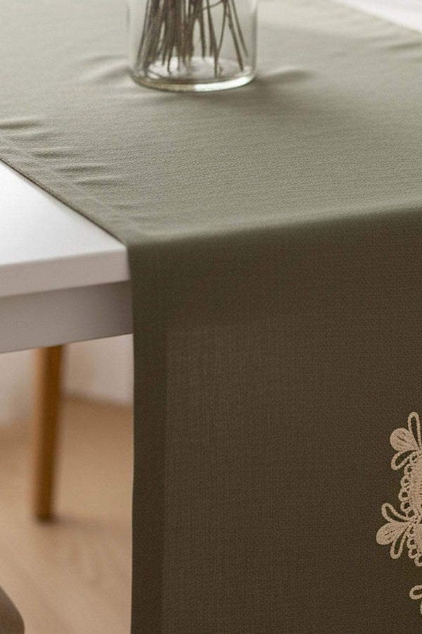 Haki Dantel Motifli Runner 50x130 cm