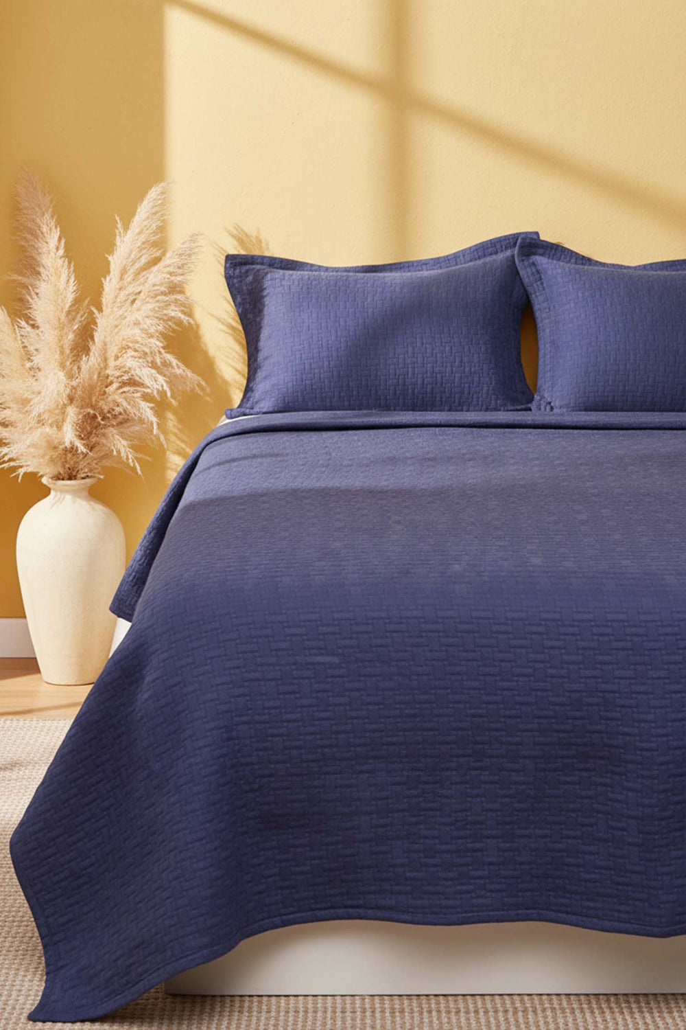 İndigo Mavi Yatak Örtüsü Seti - 3 Parça Çeyiz Seti