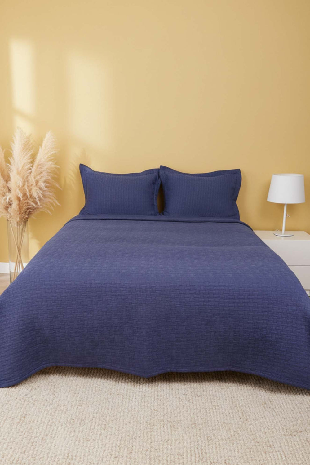 İndigo Mavi Yatak Örtüsü Seti - 3 Parça Çeyiz Seti