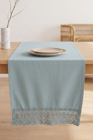 Mineral Blue Lacy Pamuklu Dantelli Runner 40x150 cm