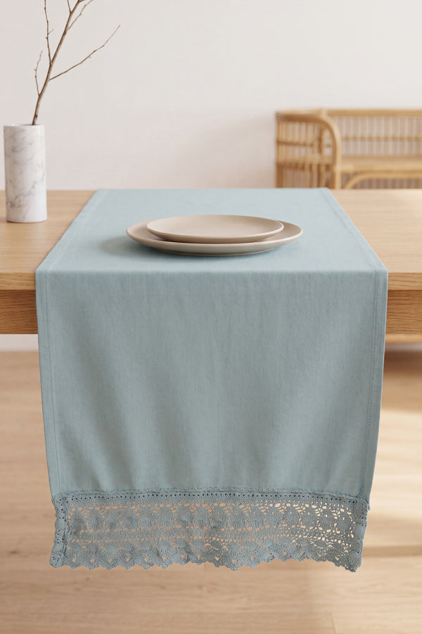 Mineral Blue Lacy Pamuklu Dantelli Runner 40x150 cm
