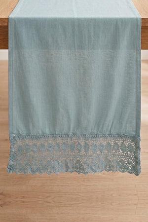 Mineral Blue Lacy Pamuklu Dantelli Runner 40x150 cm
