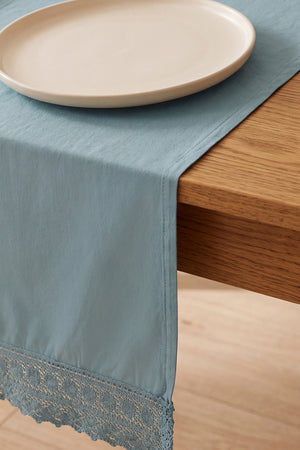 Mineral Blue Lacy Pamuklu Dantelli Runner 40x150 cm