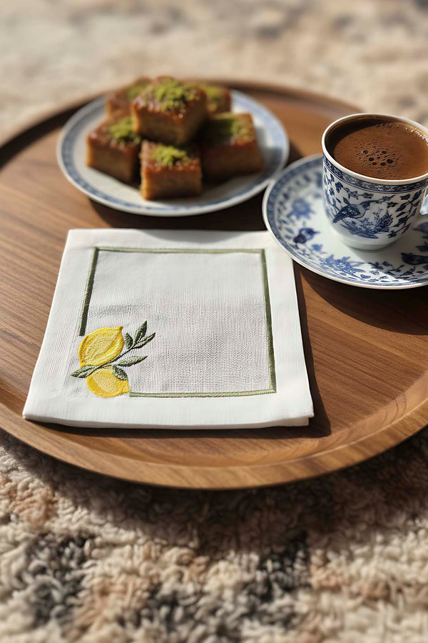 Limon Nakışlı 4'lü Sunumluk Peçete, Kokteyl Peçetesi, Kahve Yanı Sunumluk, Bardak Altlığı