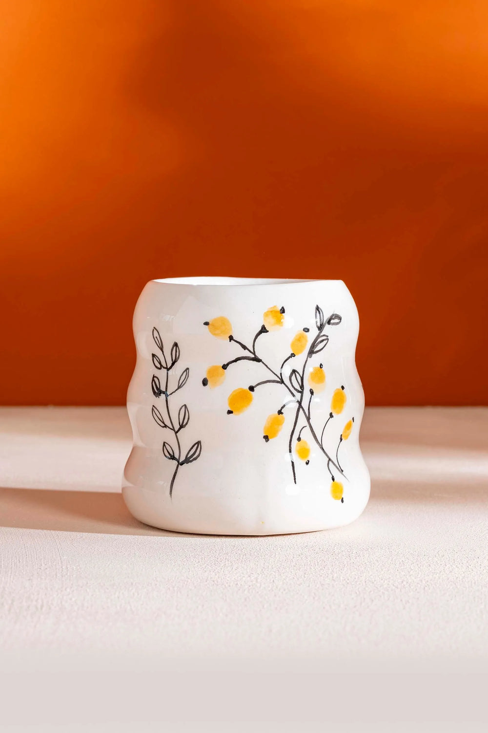 Sarı Çiçekler Amore El Yapımı Seramik Double Kahve Bardağı Mug Kupa