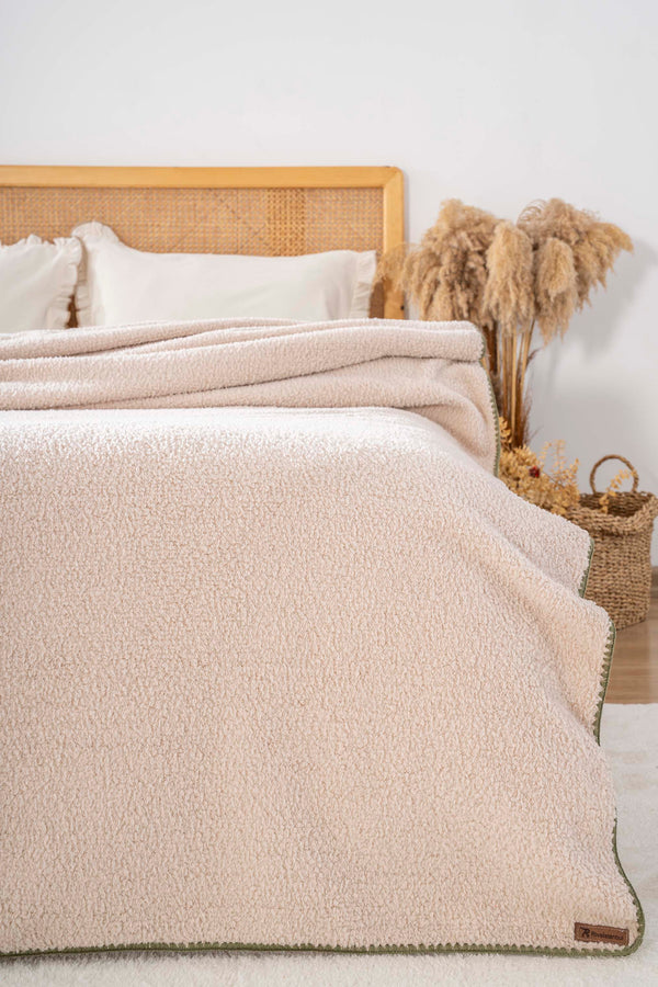 Bej Valencia Sherpa Outlet Çift Kişilik Peluş Battaniye