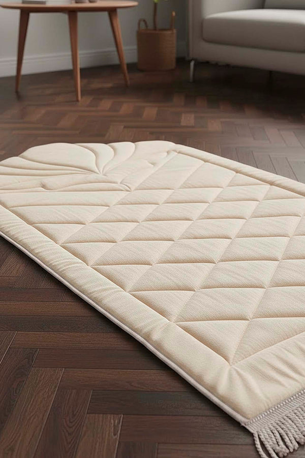 Krem Kapitone Dolgulu Lüks Seccade 65x115 cm