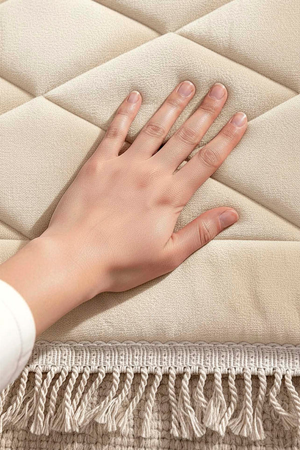 Krem Kapitone Dolgulu Lüks Seccade 65x115 cm