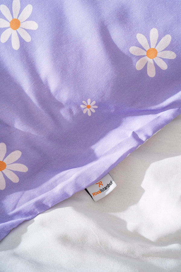 Mor Papatyalı Tek Kişilik Outlet Nevresim Takımı Pamuklu