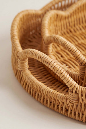 Oval Rattan Örme 3'lü Dekoratif Sunum Tepsisi Seti