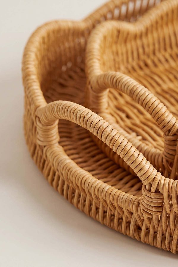 Oval Rattan Örme 3'lü Dekoratif Sunum Tepsisi Seti