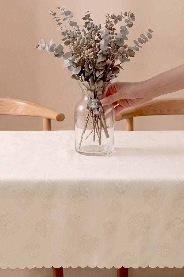 Krem Yaprak Desen Dertsiz Leke Tutmaz Masa Örtüsü 160x220 cm