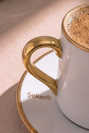 Beyaz Gold Detaylı 6 Kişilik Fincan Takımı – 12 Parça
