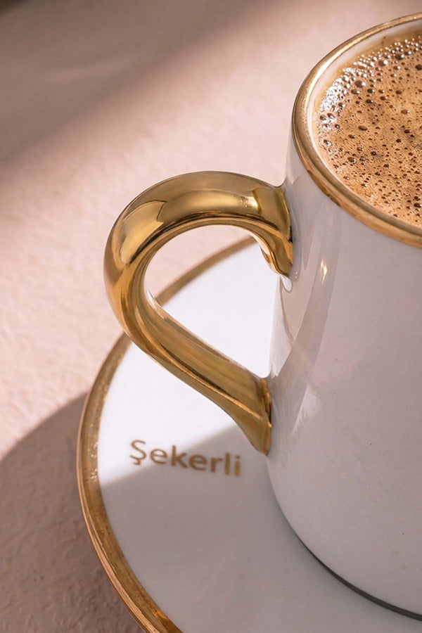 Beyaz Gold Detaylı 6 Kişilik Fincan Takımı – 12 Parça