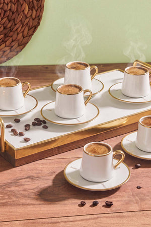 Beyaz Gold Detaylı 6 Kişilik Fincan Takımı – 12 Parça