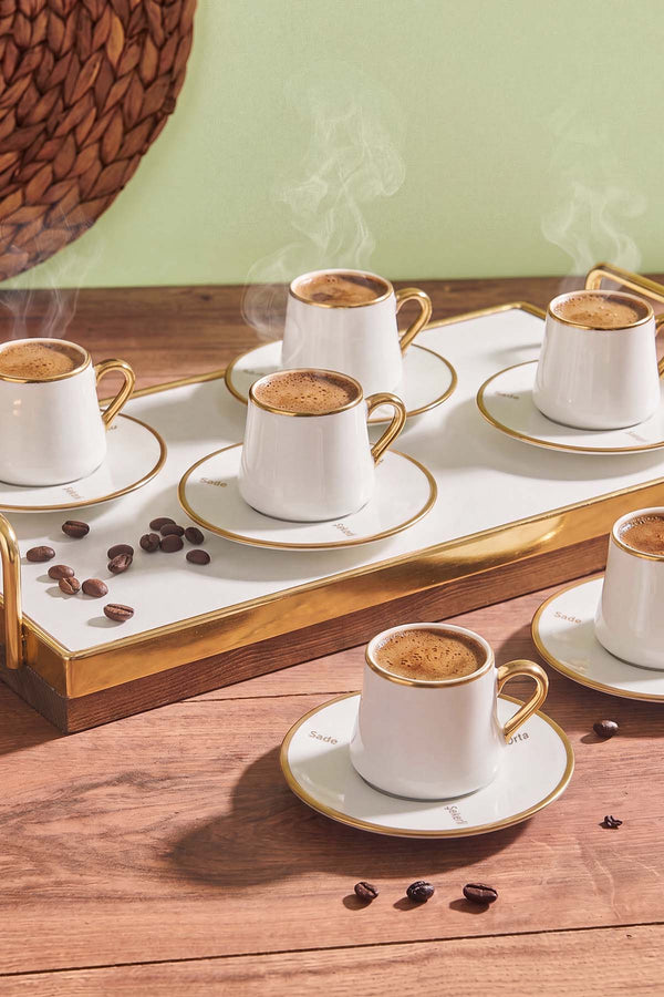 Beyaz Gold Detaylı 6 Kişilik Fincan Takımı – 12 Parça