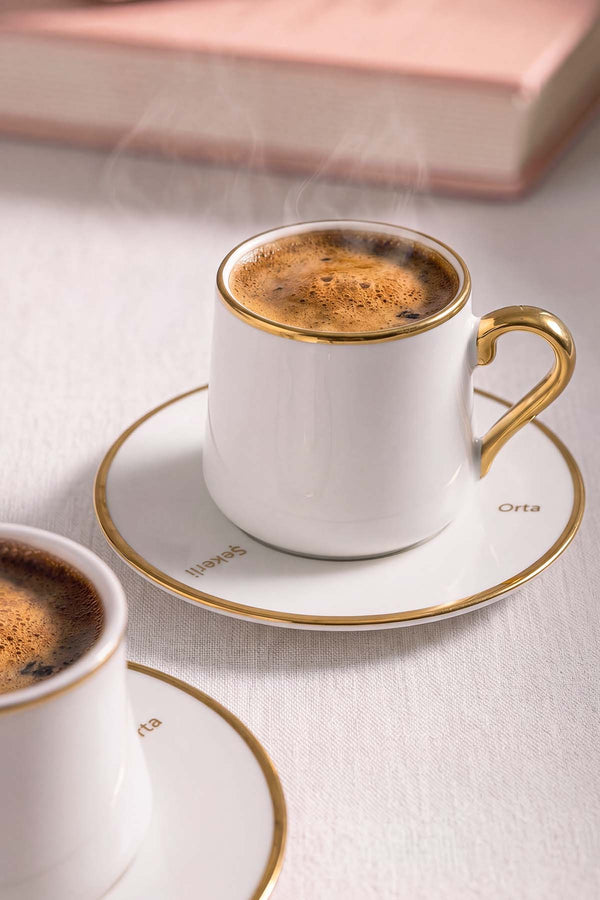 Beyaz Gold Detaylı 6 Kişilik Fincan Takımı – 12 Parça